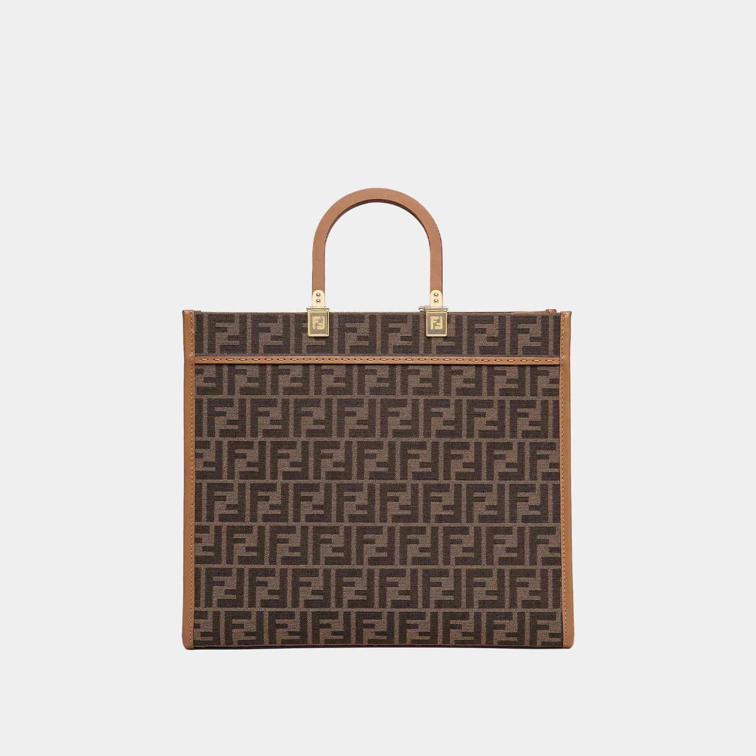 Sunshine Medium Brown FF Jacquard Fabric Shopping Bag