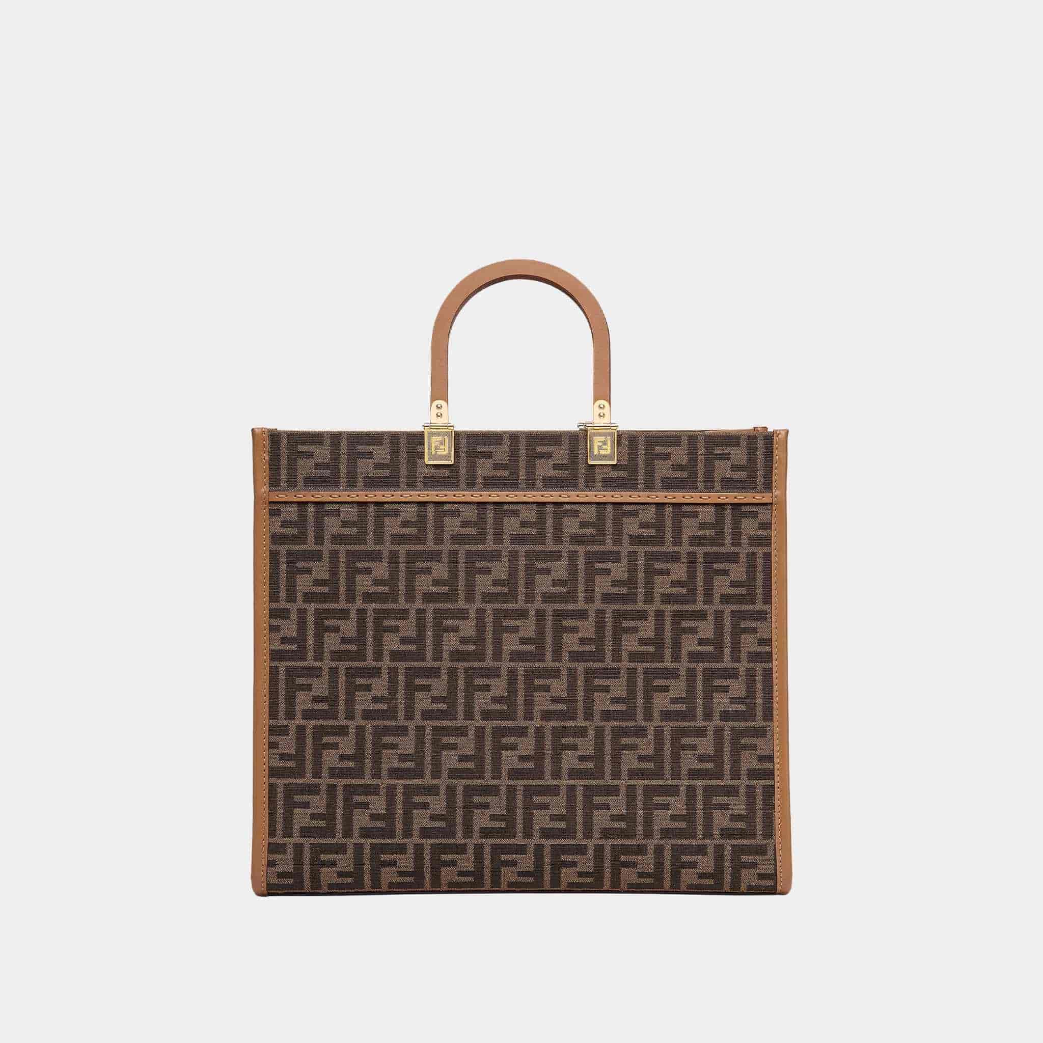 Sunshine Medium Brown FF Jacquard Fabric Shopping Bag