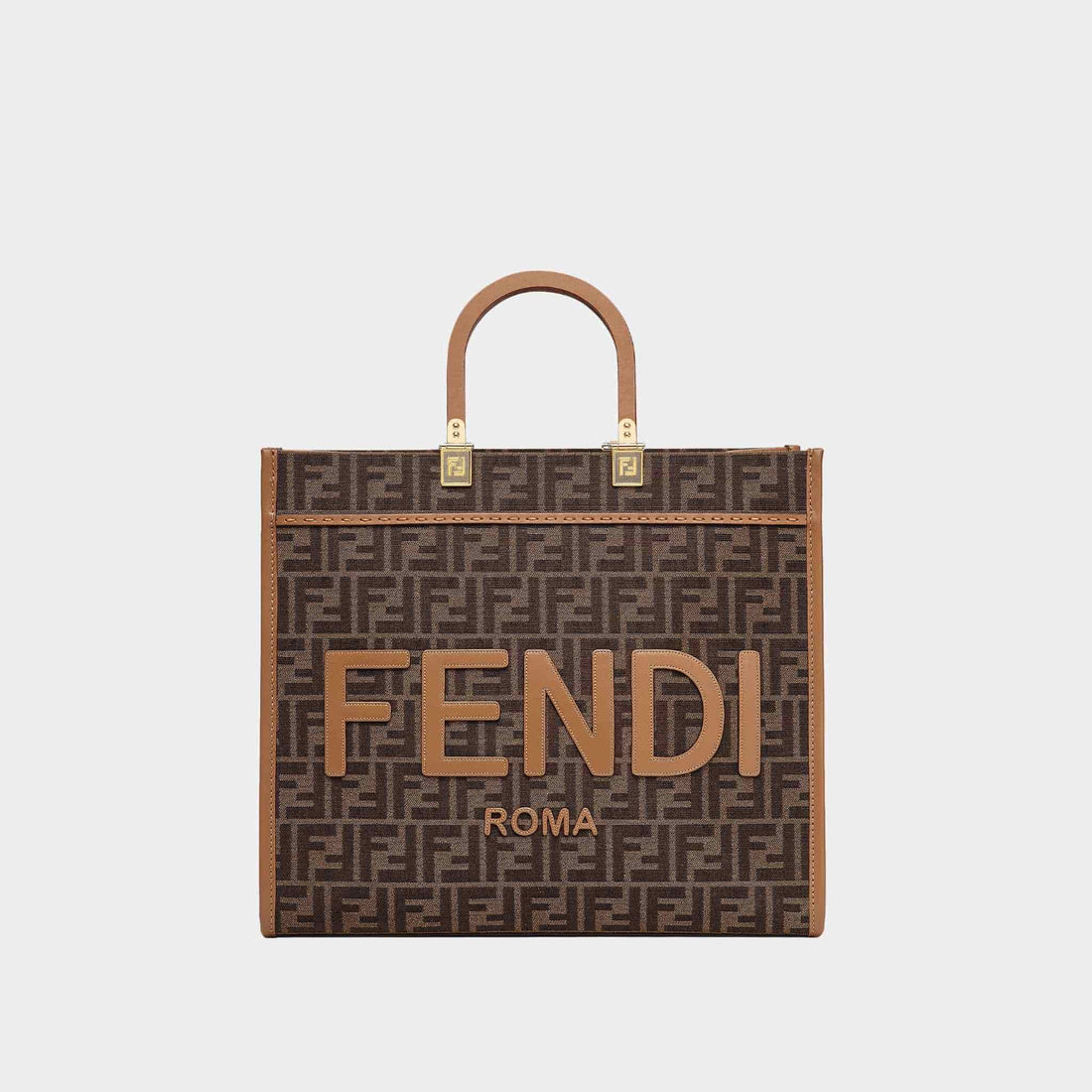 Sunshine Medium Brown FF Jacquard Fabric Shopping Bag