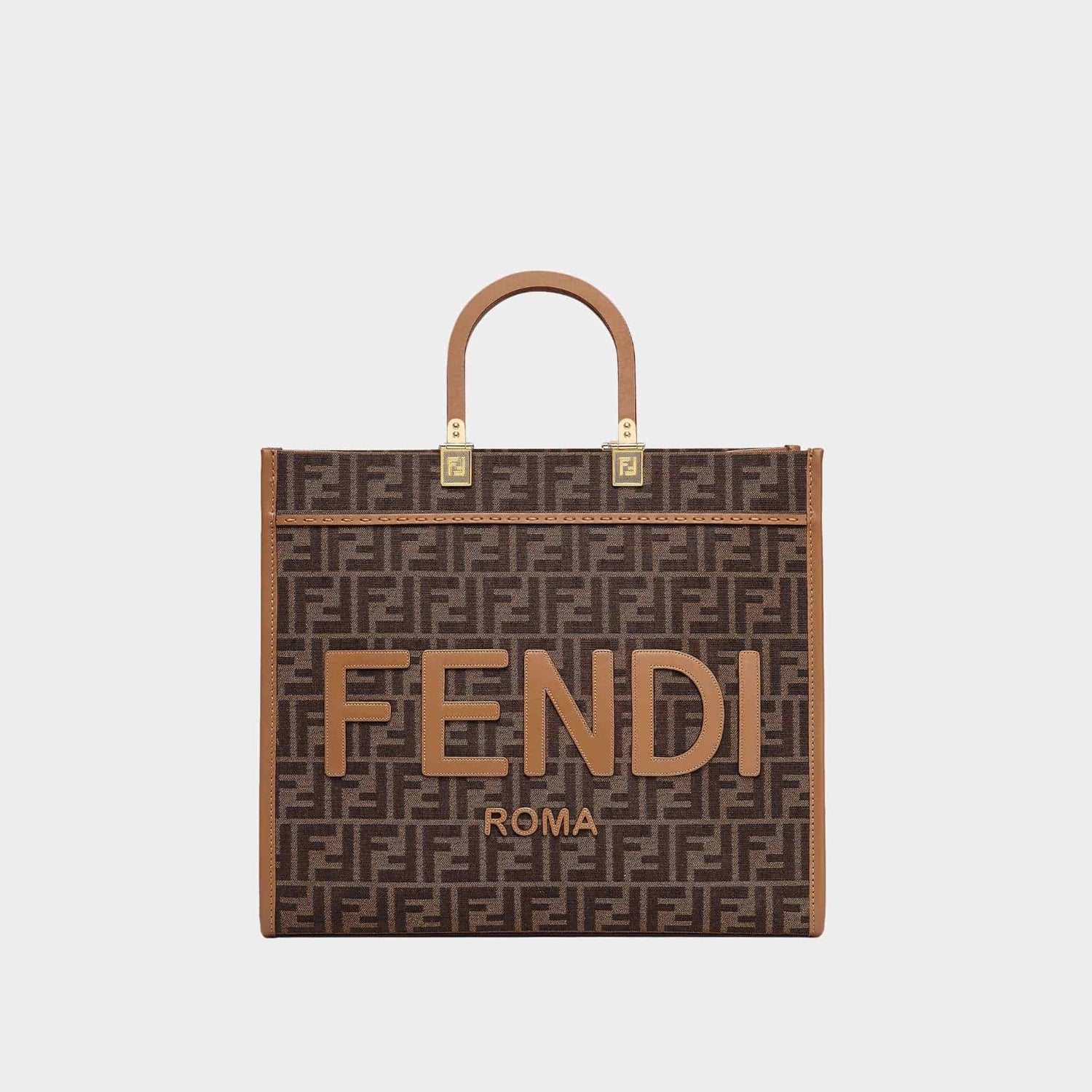 Sunshine Medium Brown FF Jacquard Fabric Shopping Bag