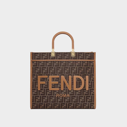 Sunshine Medium Brown FF Jacquard Fabric Shopping Bag