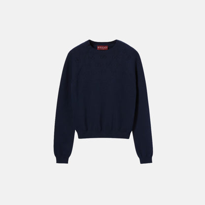 Cotton Crewneck Top With GG Argyle