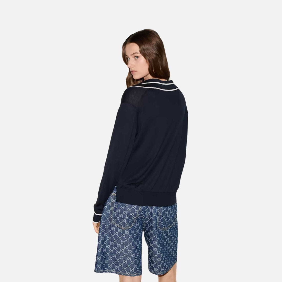 Cotton Polo Top With Gucci Intarsia