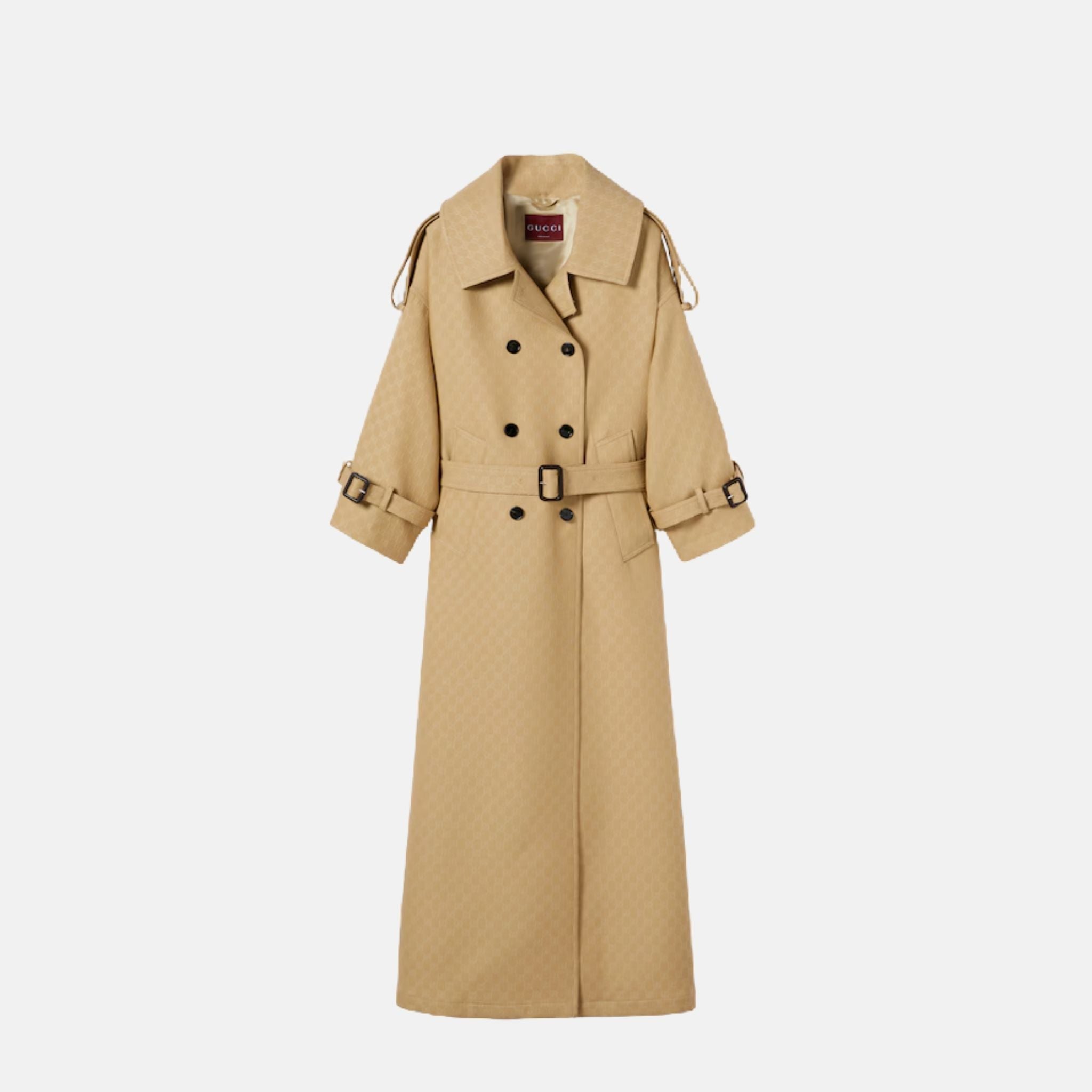 GG Crepe Silk Wool Double Breasted Coat