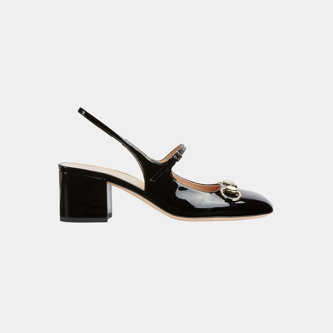 Horsebit Mid-Heel Patent Leather Pump