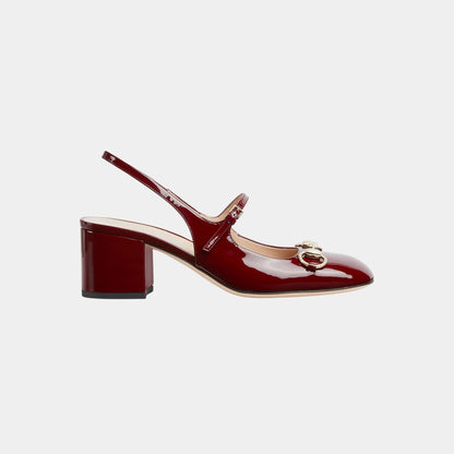 Horsebit Mid-Heel Patent Leather Pump