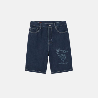 Lasered Cotton Denim Shorts