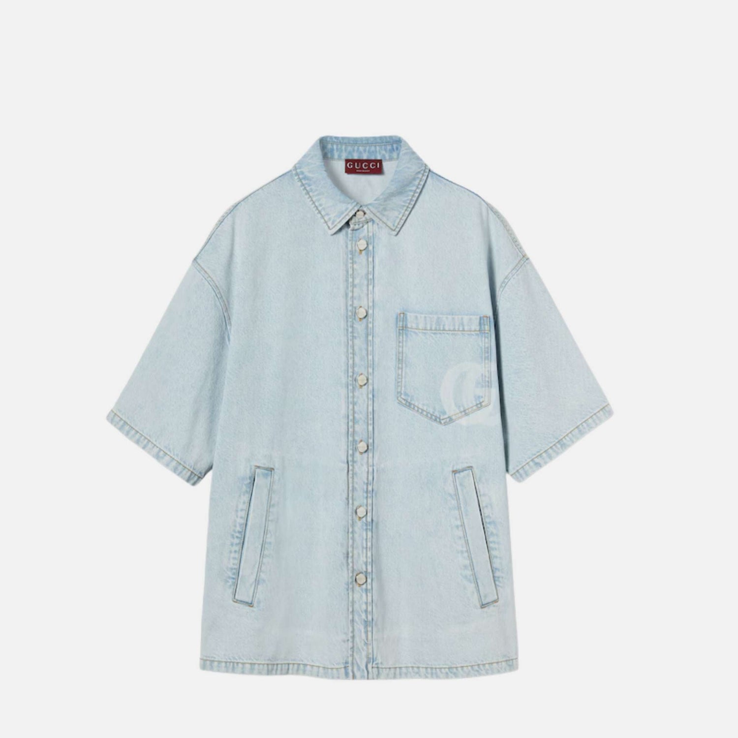Lasered Denim Shirt With Double G Logo