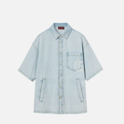 Lasered Denim Shirt With Double G Logo