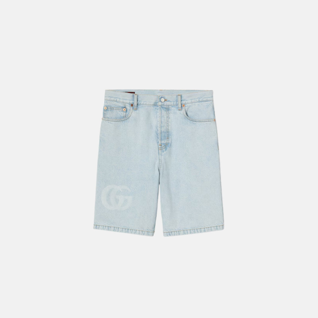 Lasered Denim Shorts With Double G Logo