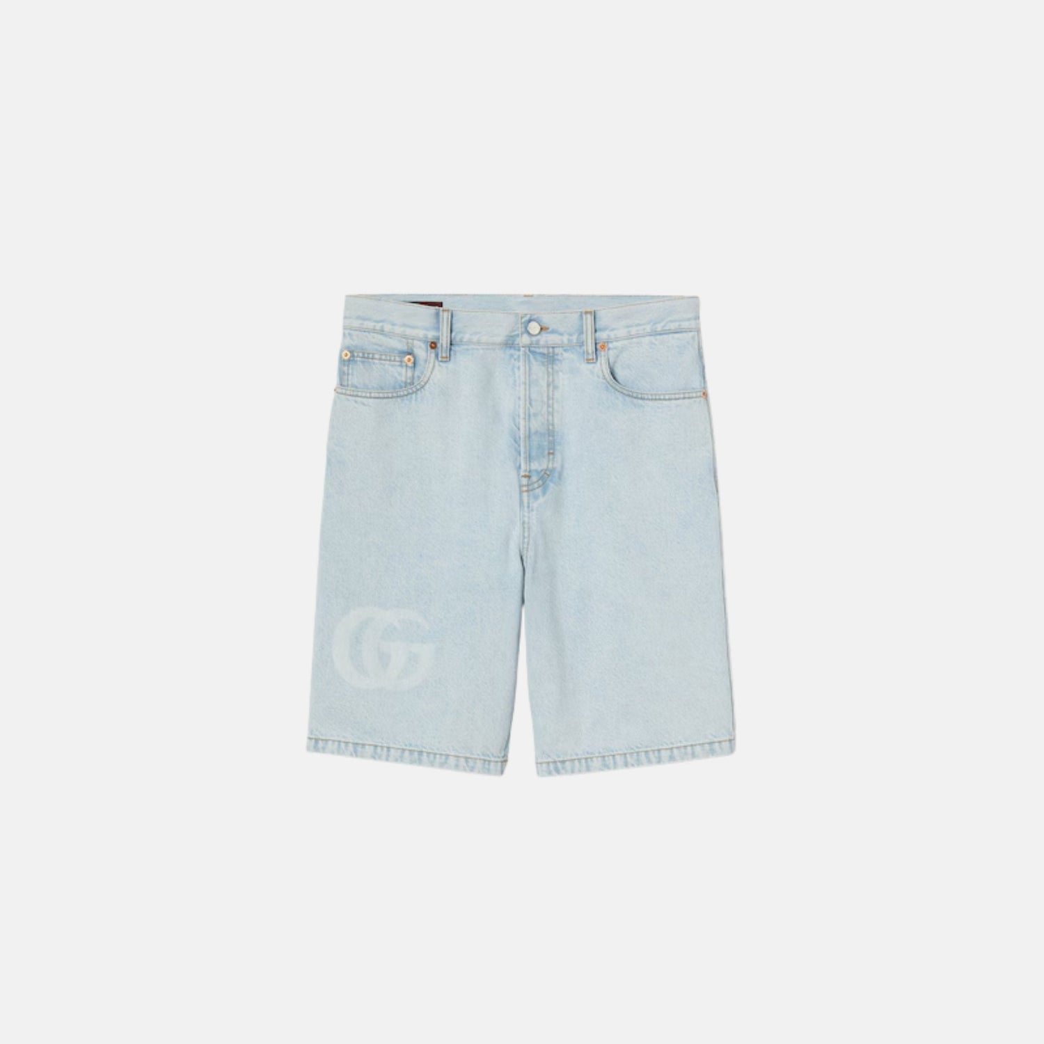 Lasered Denim Shorts With Double G Logo