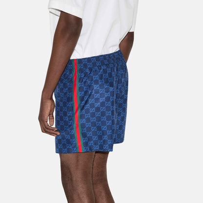 Printed Technical Poplin Swim Shorts With GG Print