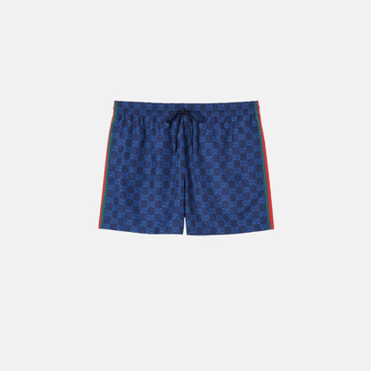 Printed Technical Poplin Swim Shorts With GG Print
