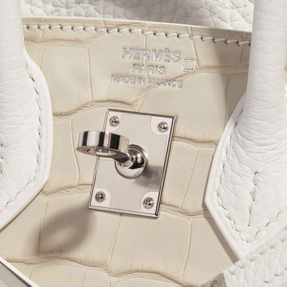 Birkin 20 Faubourg Snow White Sous La Neige PHW