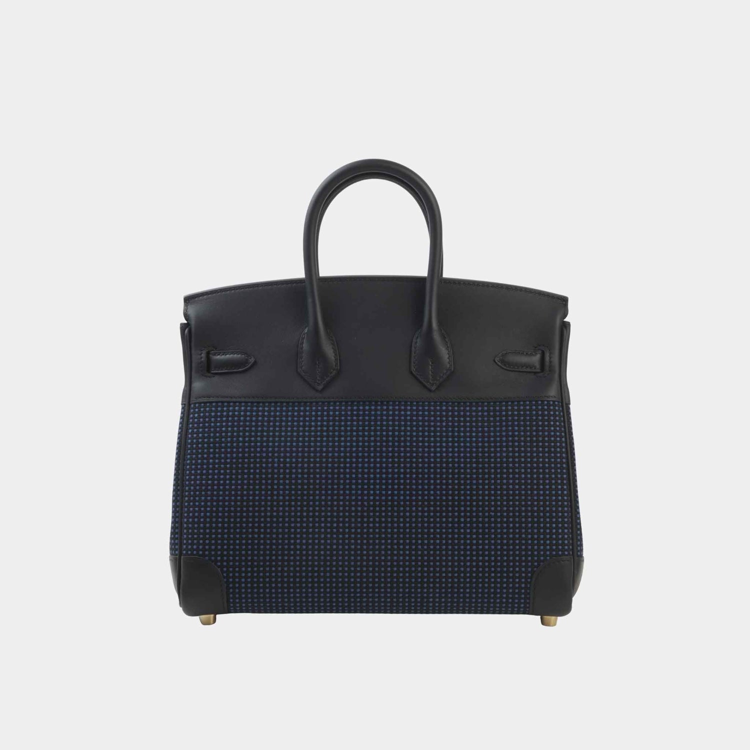 Birkin 25 Swift-Toile Quadrille Canvas Black/Bleu Egee GHW