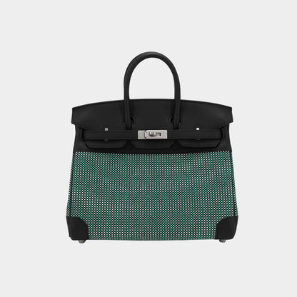 Birkin 25 Swift-Toile Quadrille Canvas Menthe/Black PHW