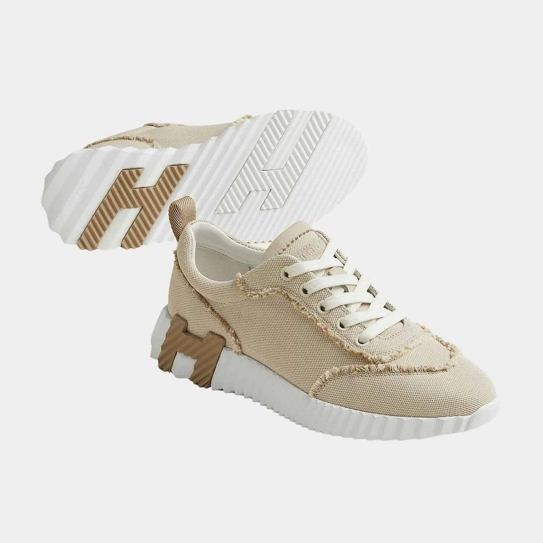 Bouncing Sneakers in Fringed H Canvas and Suede Goatskin