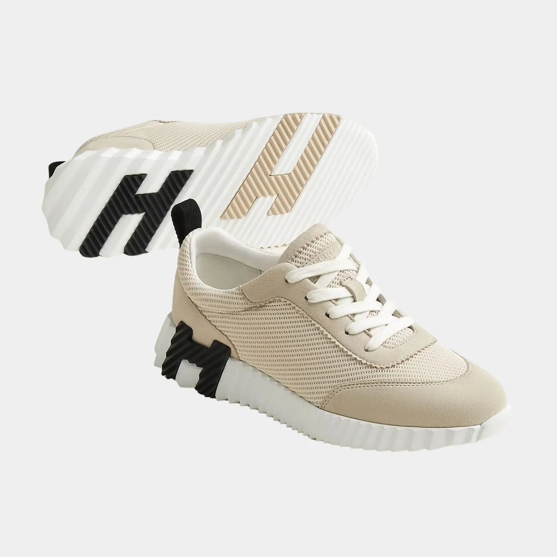 Bouncing Sneakers in Textured Mesh and Suede Goatskin