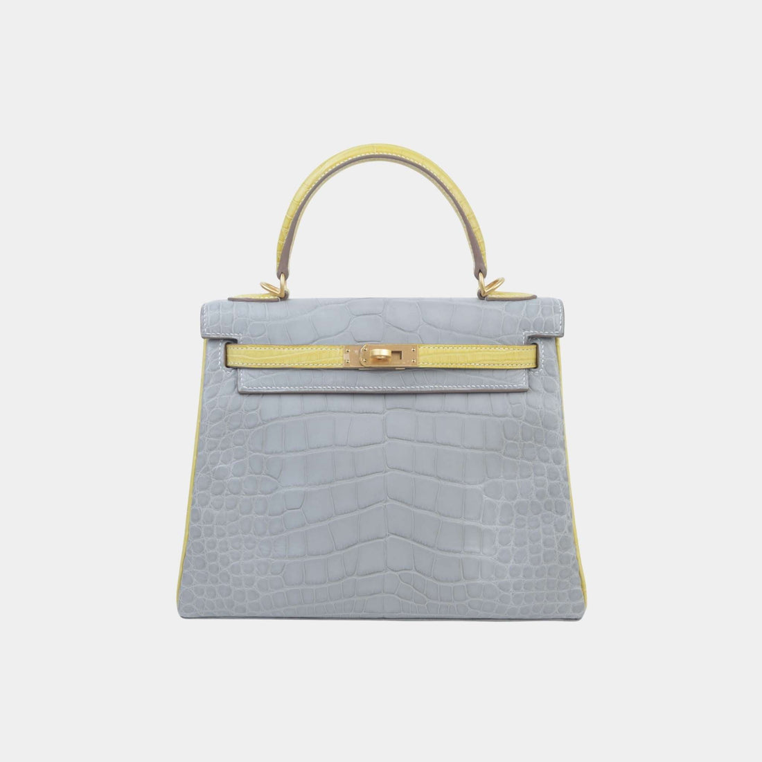 Kelly 25 Matte Alligator Gris Perle/Jaune Citron GHW