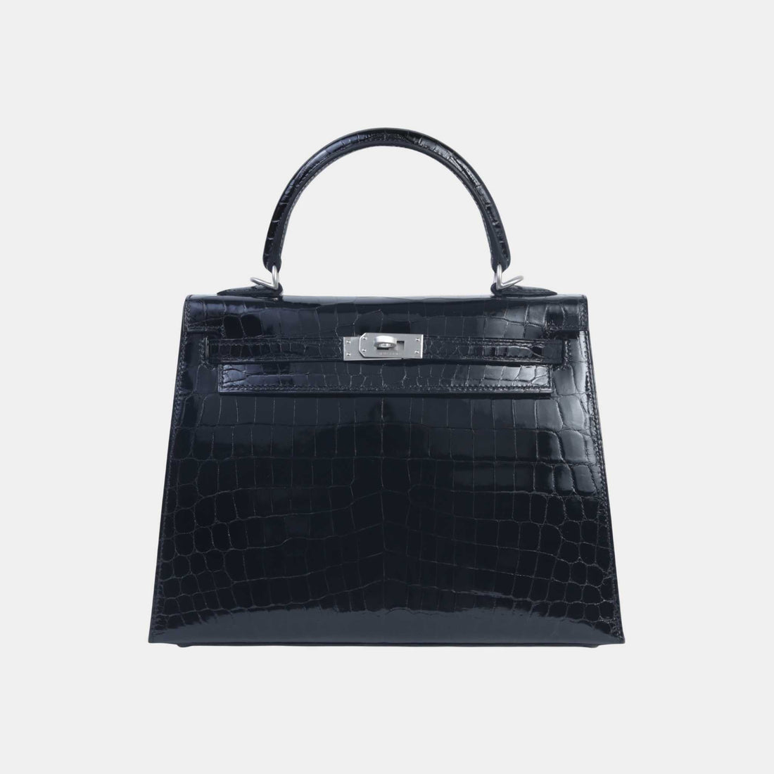 Kelly 25 Shiny Niloticus Crocodile Sellier Black PHW