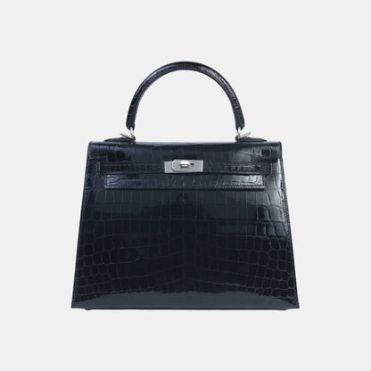 Kelly 25 Shiny Niloticus Crocodile Sellier Black PHW