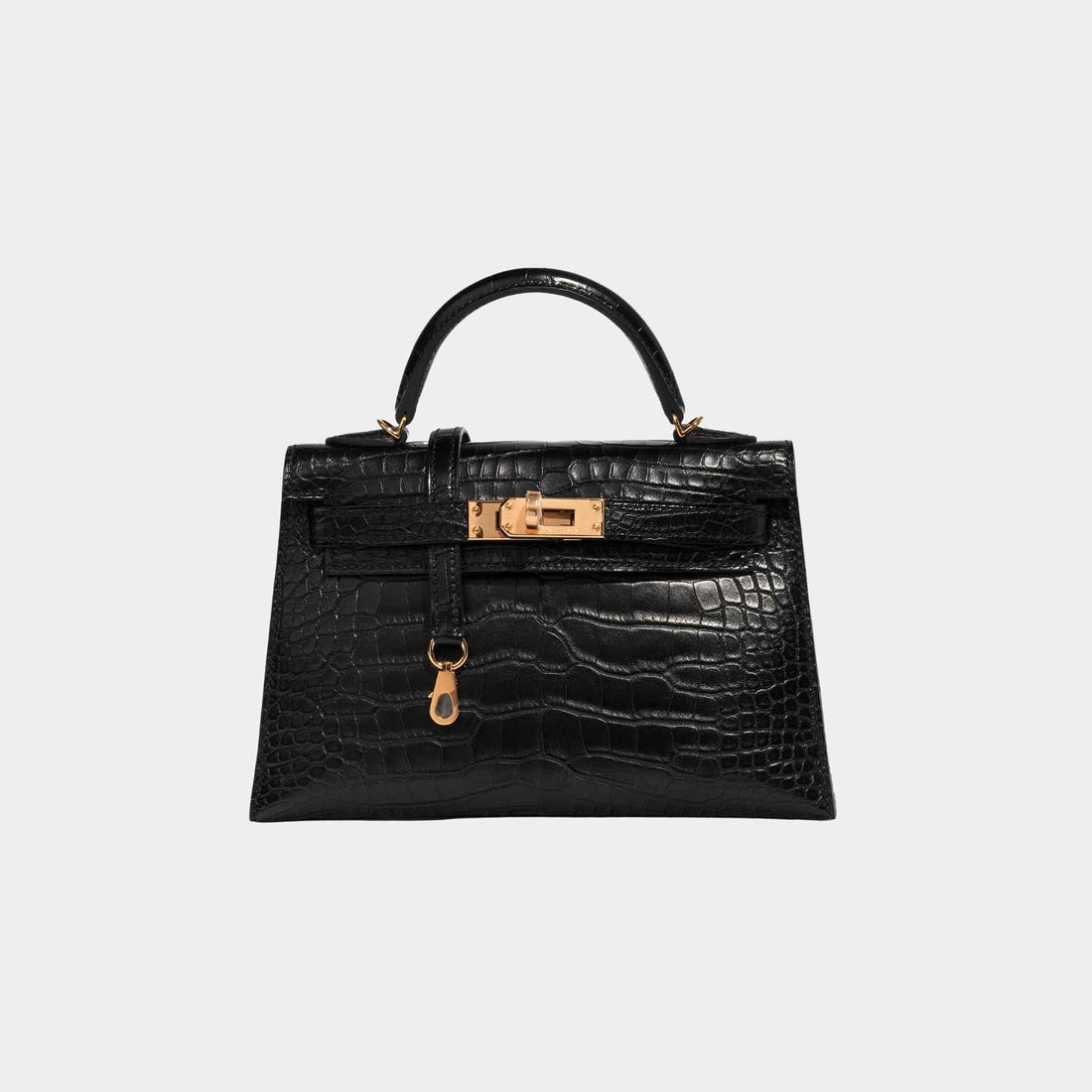 Kelly Mini 20 Matte Alligator Black GHW