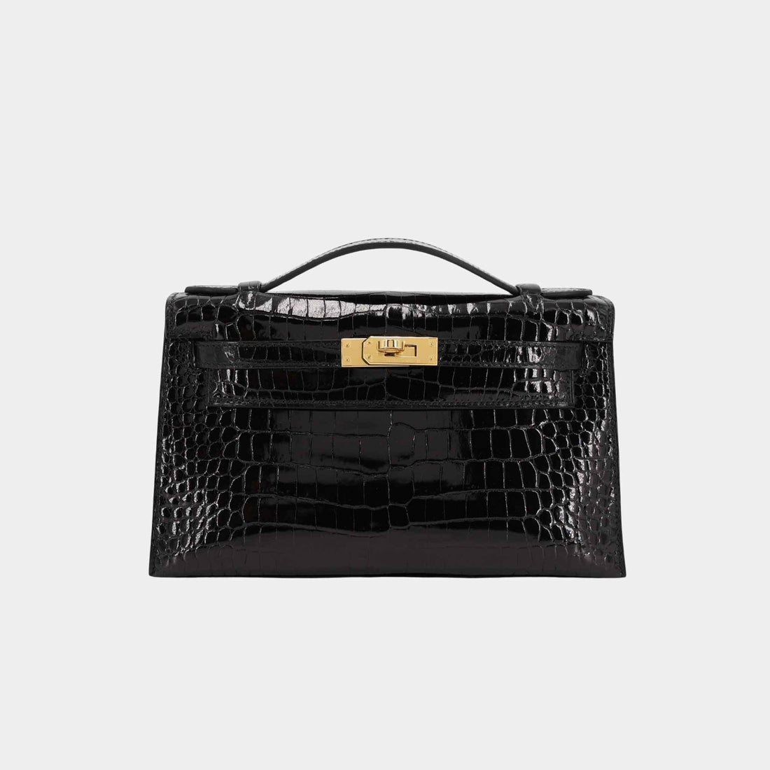 Kelly Pochette Porosus Crocodile Black GHW