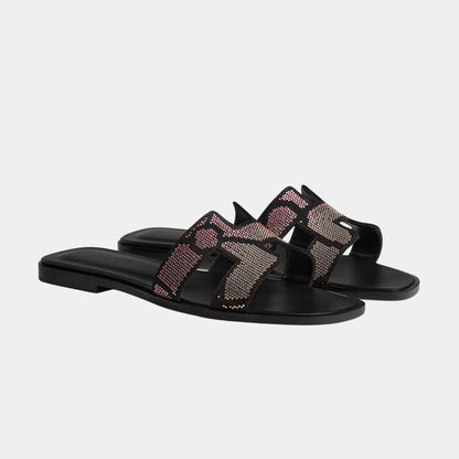 Oran Sandal in Suede with Figure Artistique Rhinestone