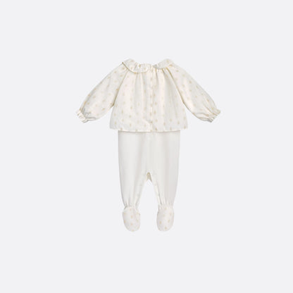 Newborn Gift Set in Ivory Cotton with Gold Star Jacquard