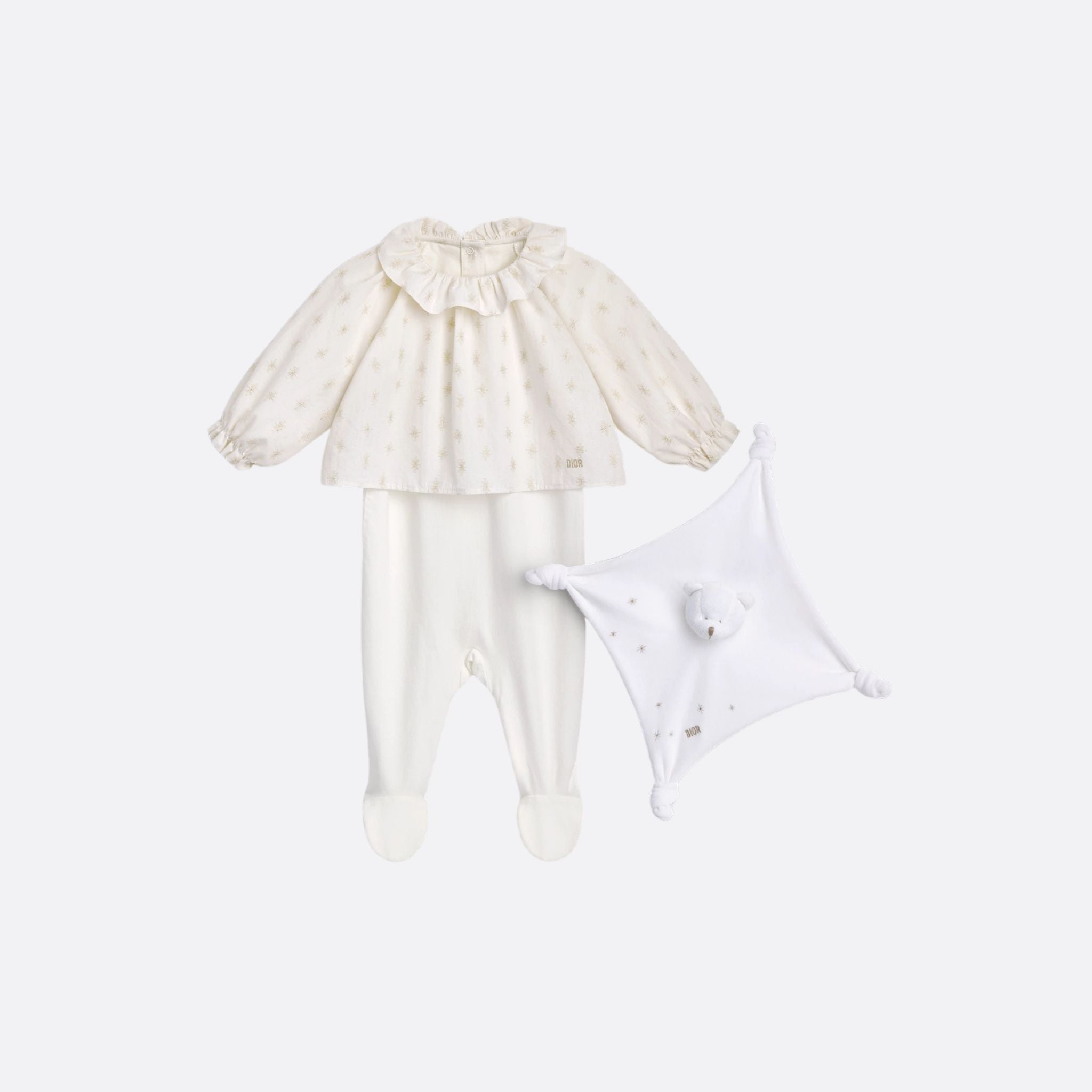 Newborn Gift Set in Ivory Cotton with Gold Star Jacquard