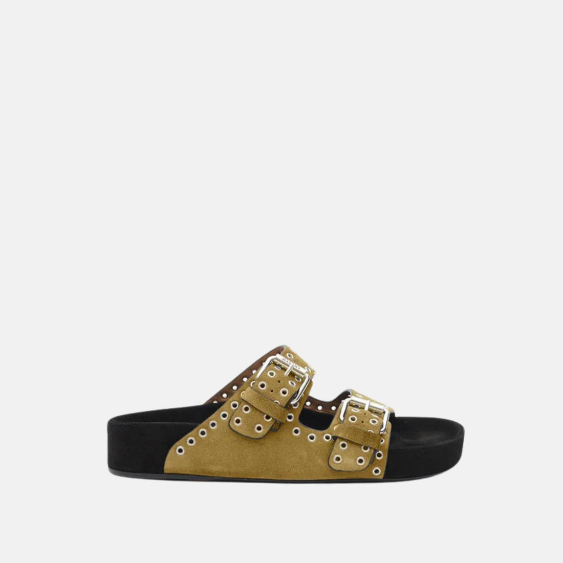 Lennyo Buckle Sandals In Studded Calf Suede Leather
