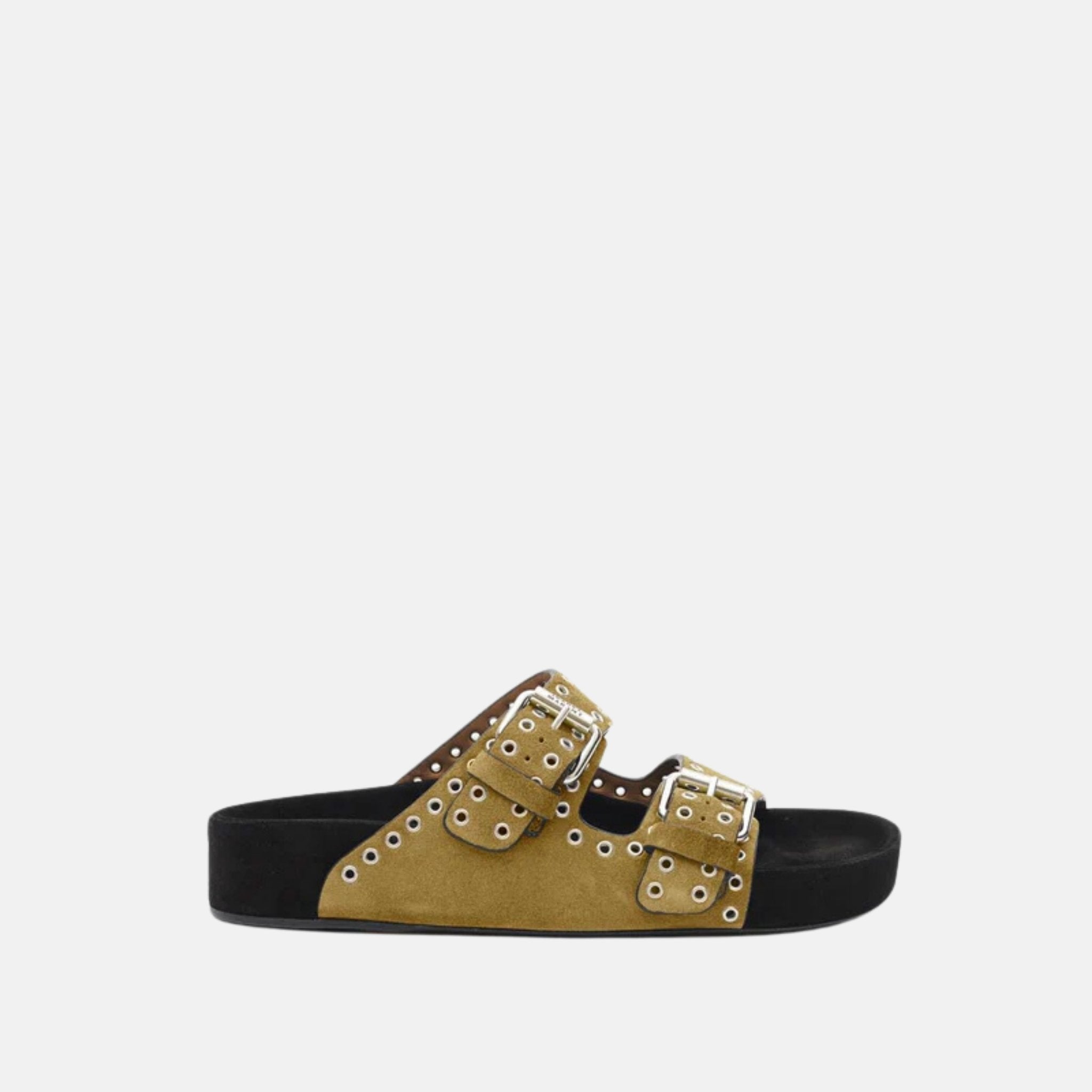 Lennyo Buckle Sandals In Studded Calf Suede Leather
