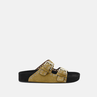 Lennyo Buckle Sandals In Studded Calf Suede Leather
