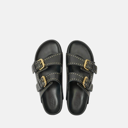 Lennyo Buckle Sandals In Studded Leather