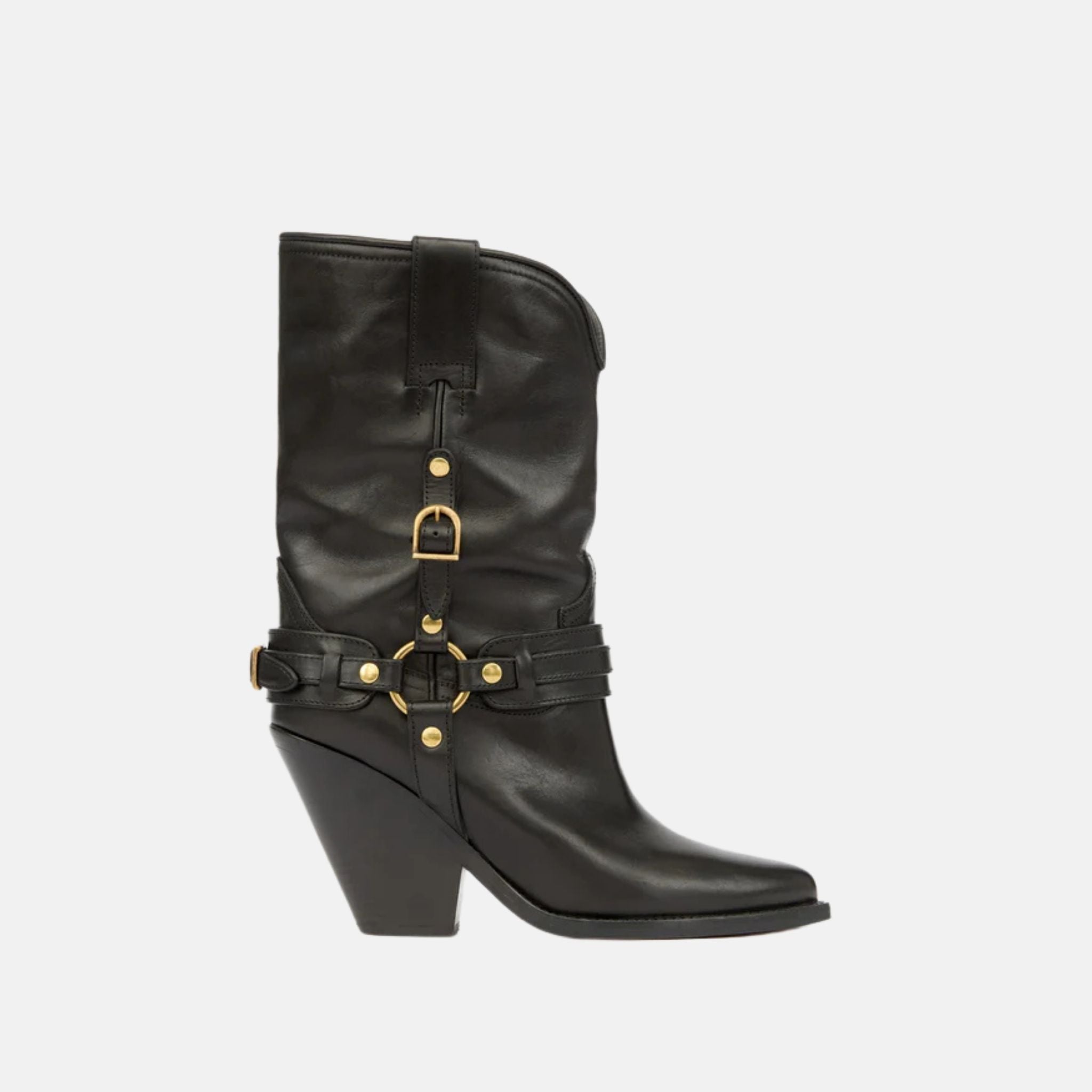 Lyka Cowboy Boots In Leather With Straps