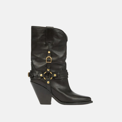 Lyka Cowboy Boots In Leather With Straps