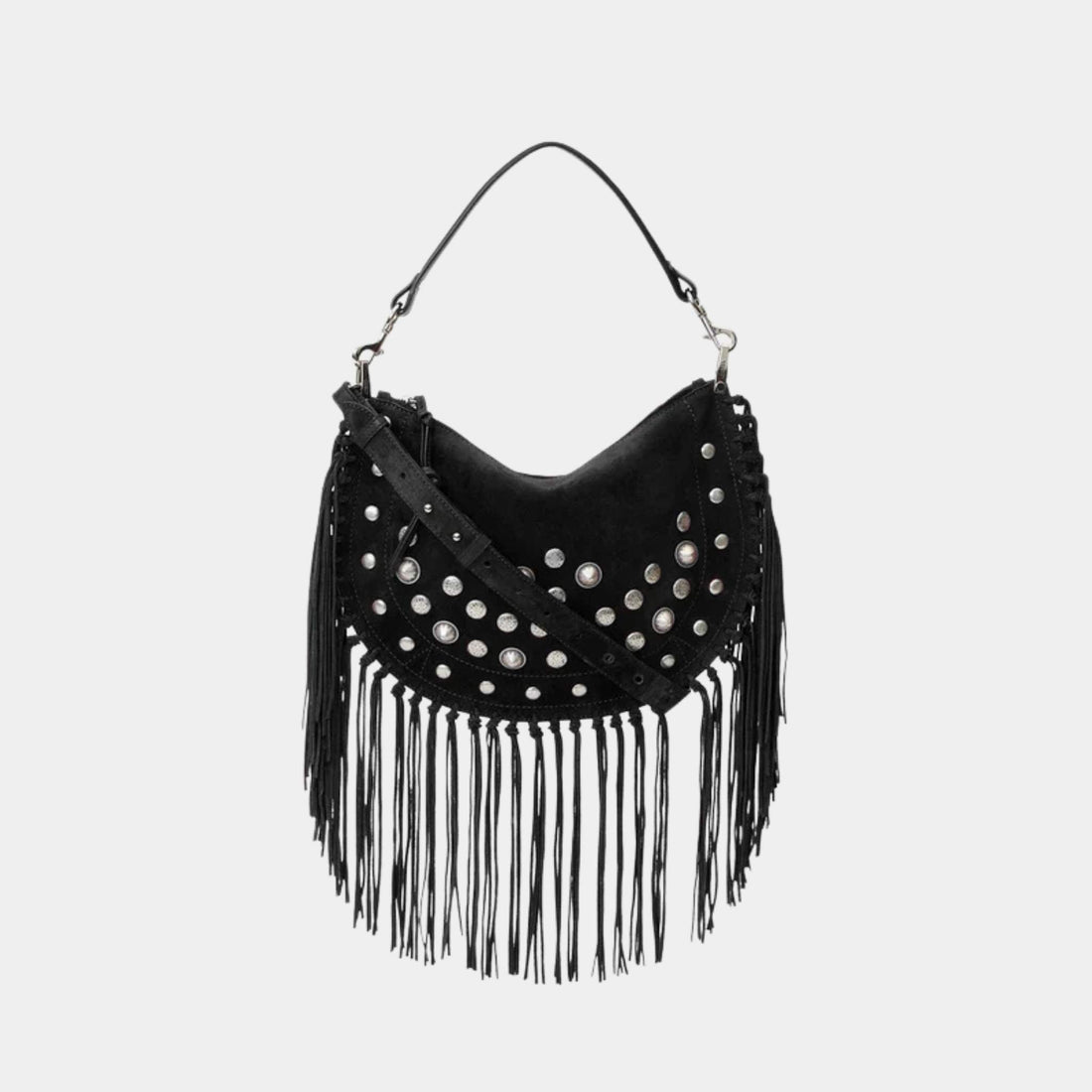 Oskan Soft Zipped Studded and Fringed Leather Bag