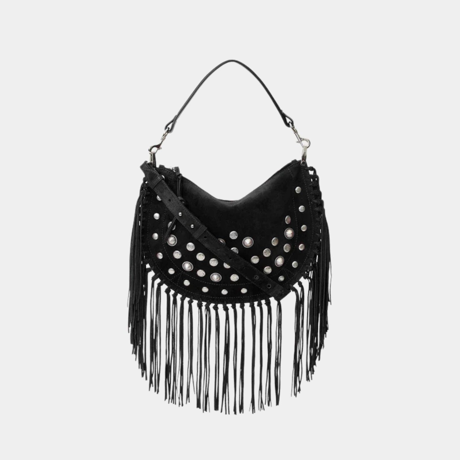 Oskan Soft Zipped Studded and Fringed Leather Bag
