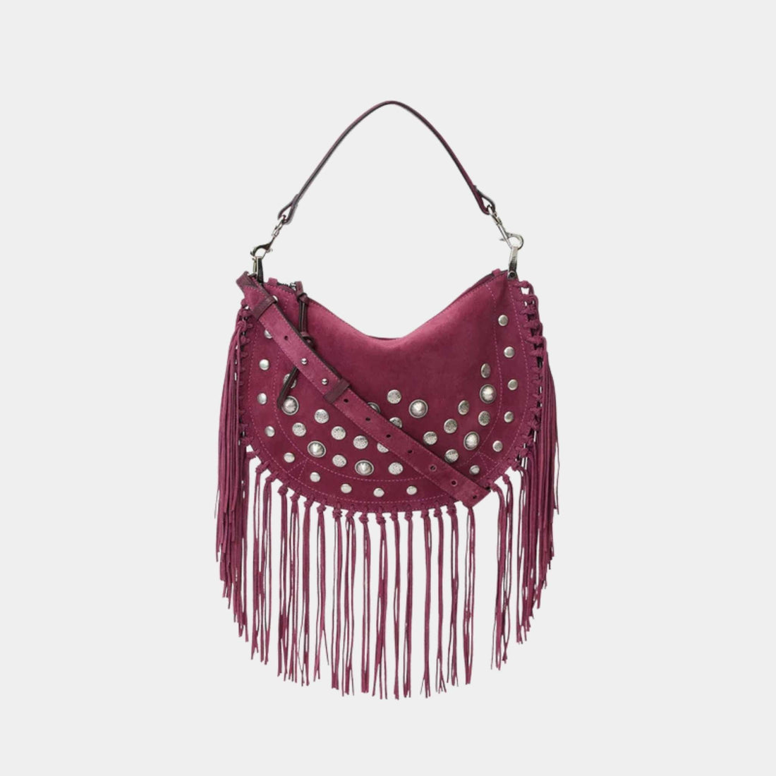Oskan Soft Zipped Studded and Fringed Leather Bag