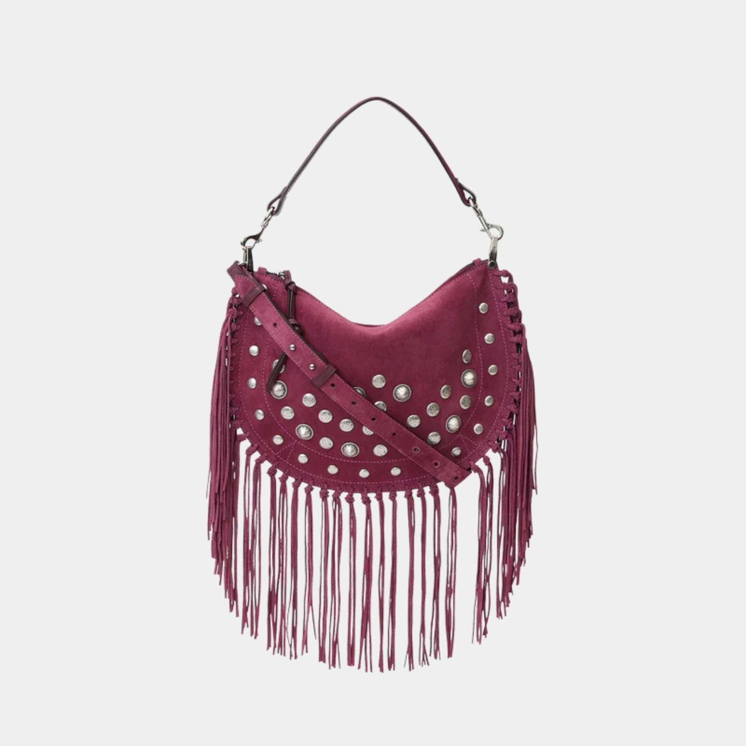 Oskan Soft Zipped Studded and Fringed Leather Bag