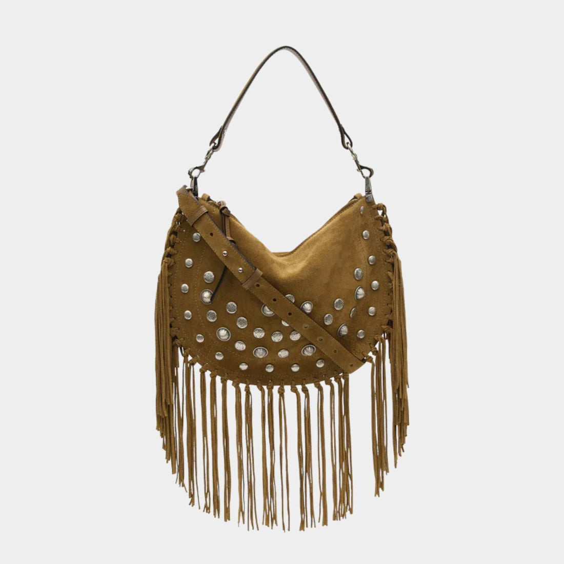 Oskan Soft Zipped Studded and Fringed Leather Bag