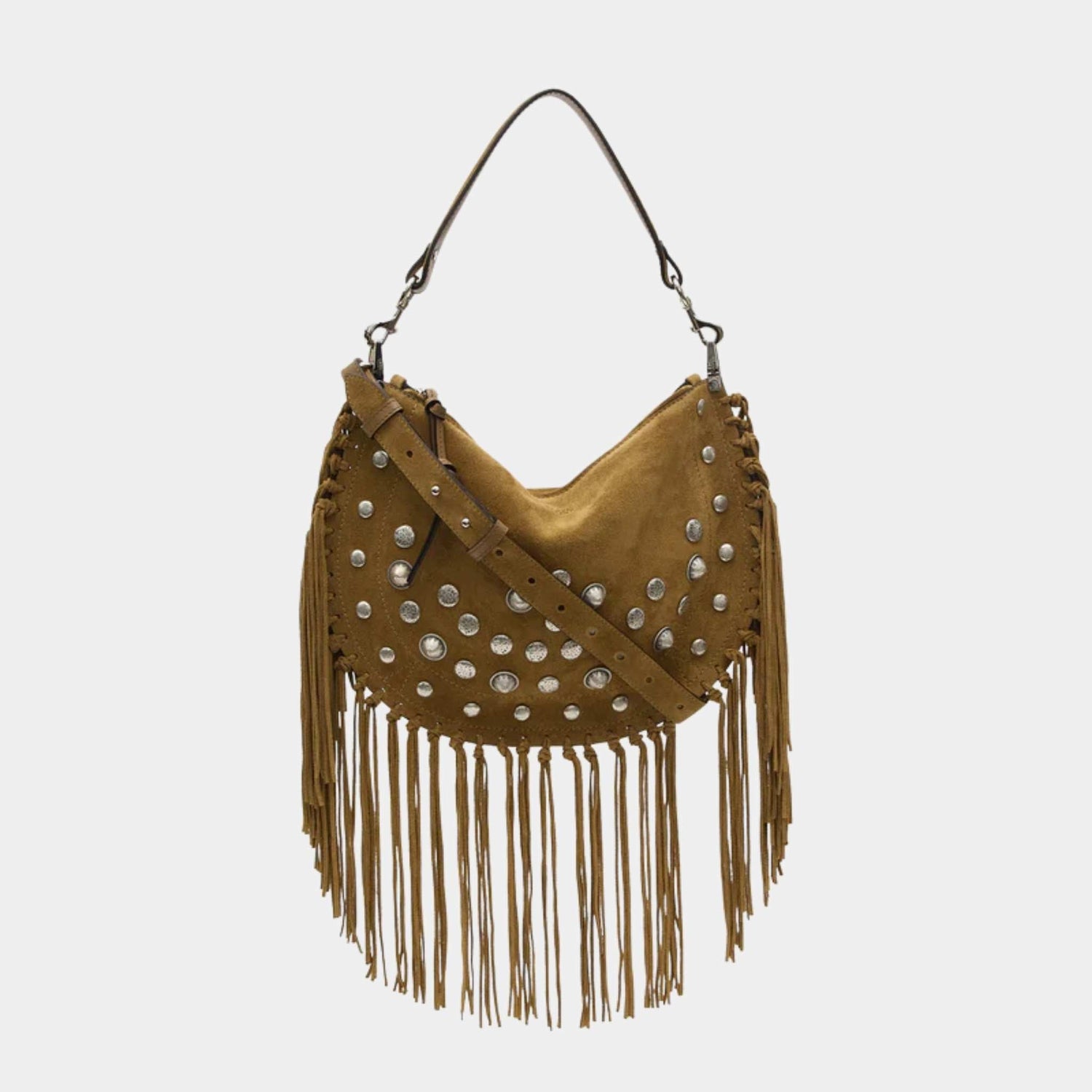 Oskan Soft Zipped Studded and Fringed Leather Bag