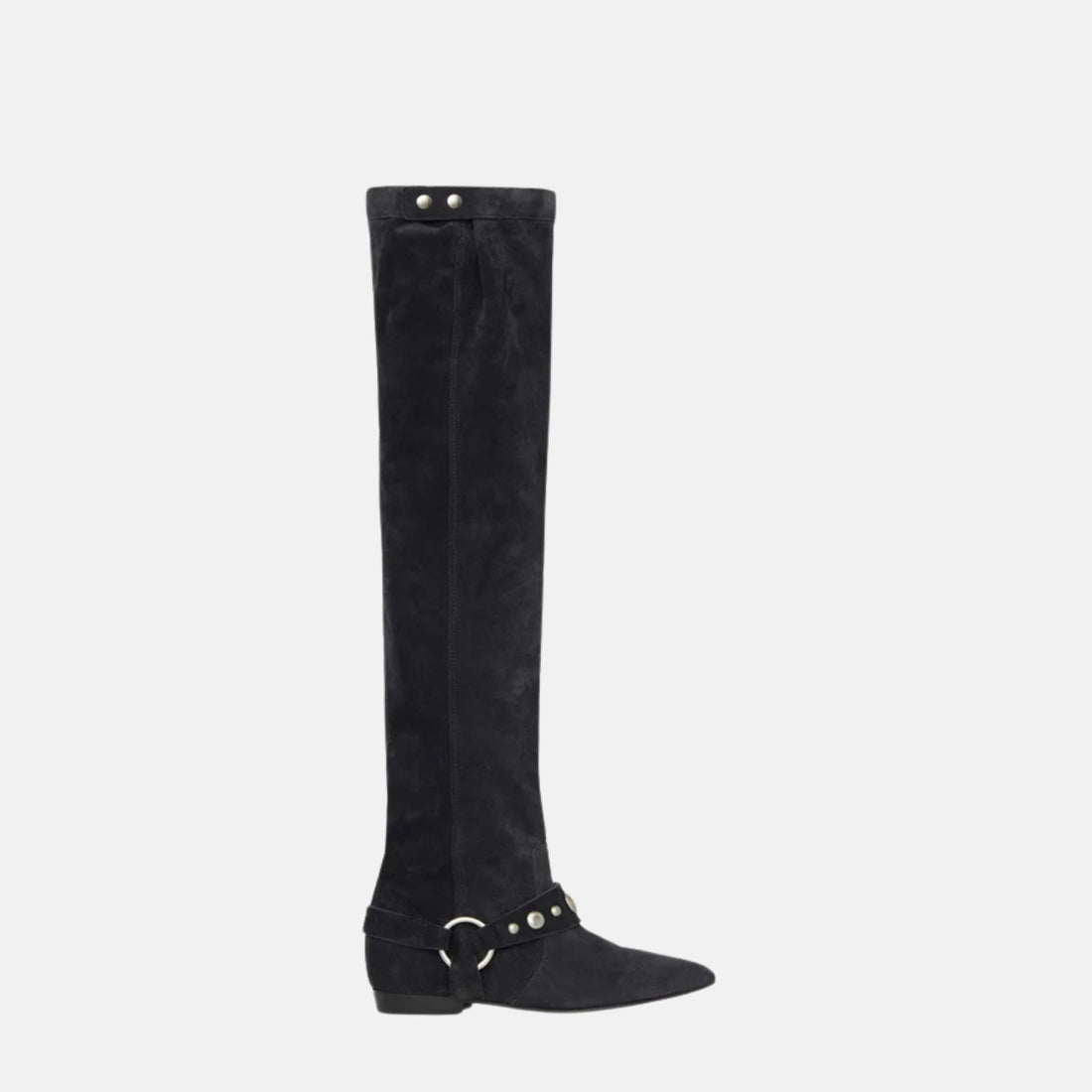 Selize Flat Heeled Thigh Boots In Suede Calfskin