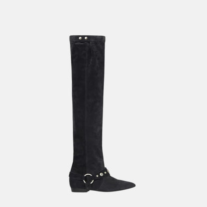 Selize Flat Heeled Thigh Boots In Suede Calfskin