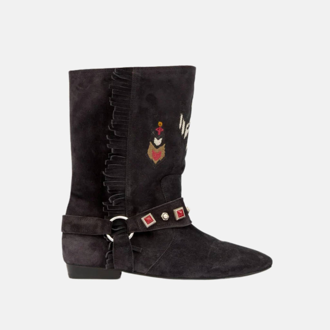Siani Flat Boots In Embroidered Suede Calfskin