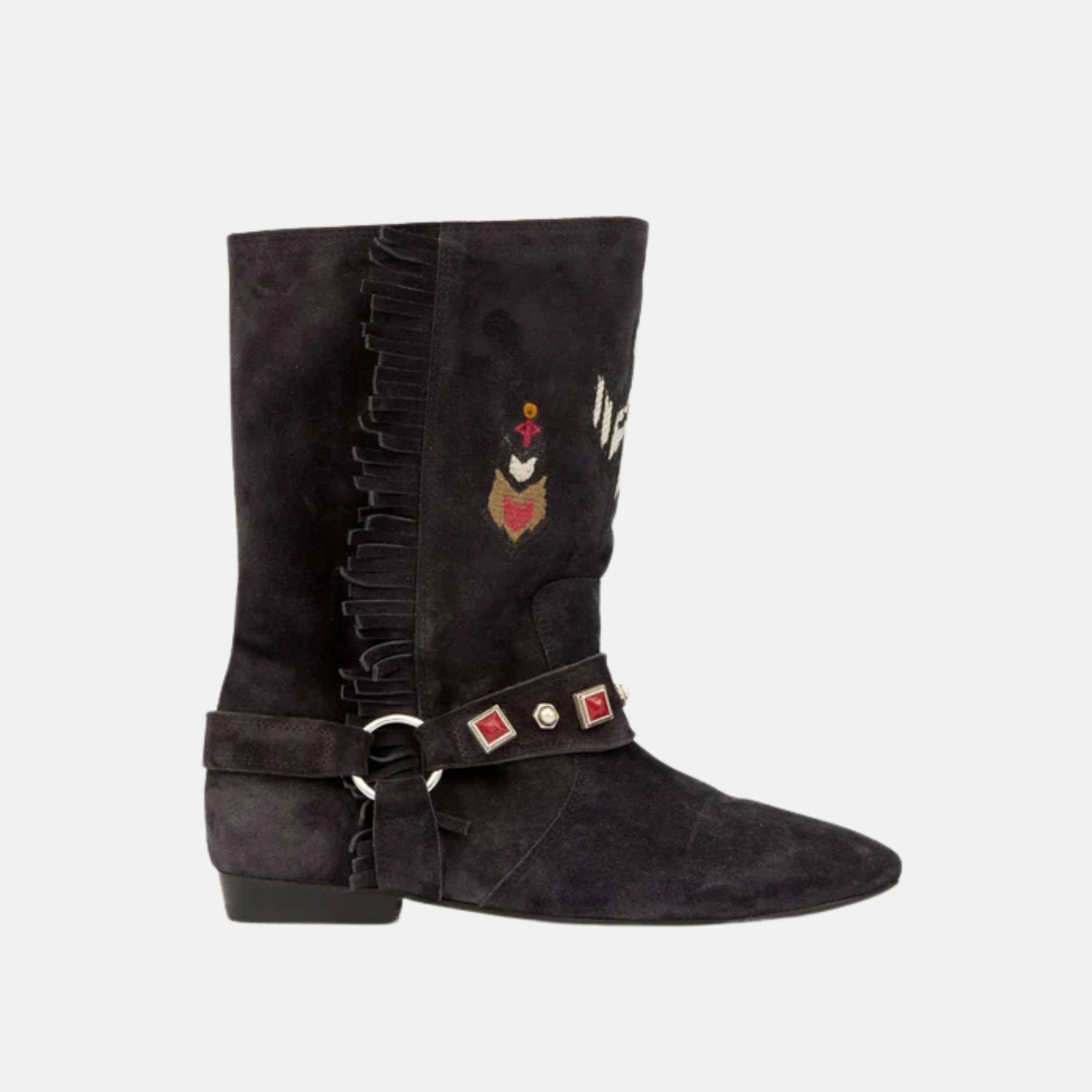 Siani Flat Boots In Embroidered Suede Calfskin