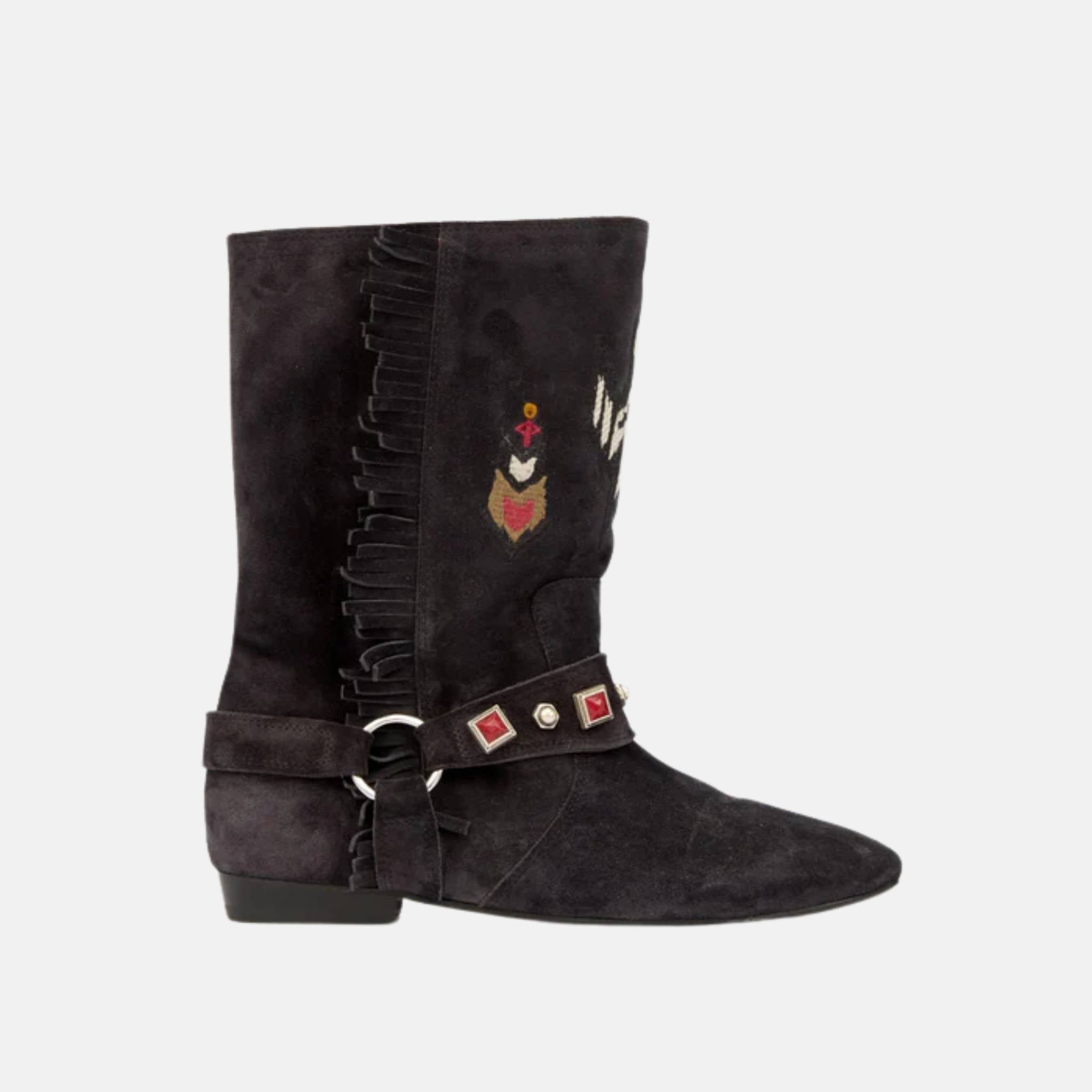 Siani Flat Boots In Embroidered Suede Calfskin