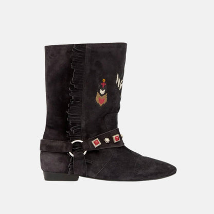 Siani Flat Boots In Embroidered Suede Calfskin