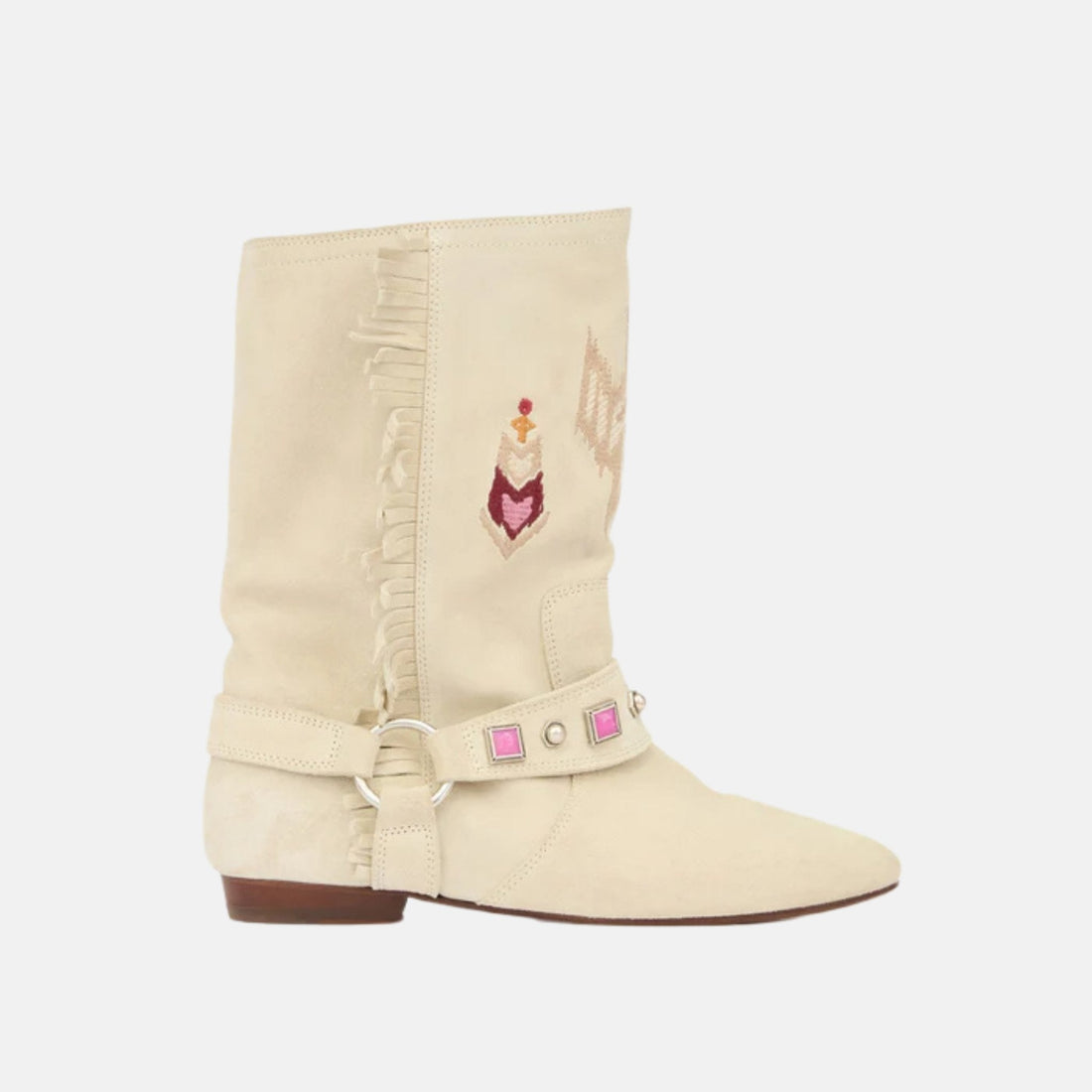 Siani Flat Boots In Embroidered Suede Calfskin