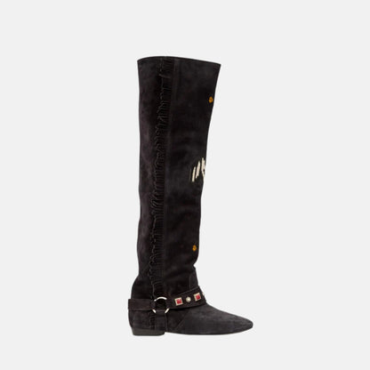 Slava Thigh Boots In Embroidered Suede Calfskin
